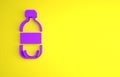 Purple Bottle of water icon isolated on yellow background. Soda aqua drink sign. Minimalism concept. 3D render Royalty Free Stock Photo