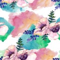 Purple bouquet floral botanical flower. Watercolor background illustration set. Seamless background pattern. Royalty Free Stock Photo