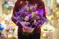 Purple bouquet of roses and chrysanthemums Royalty Free Stock Photo