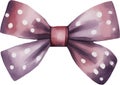 Purple bow with white spots, watercolor vector illustration and christmas element. Royalty Free Stock Photo