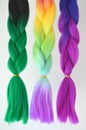 Kanekalon. Colored artificial strands of hair. Material for plaiting braids.