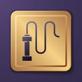 Purple Braided leather whip icon isolated on purple background. Gold square button. Vector