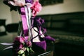 Purple bride bouquet and purple bride shoes Royalty Free Stock Photo