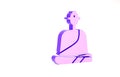 Purple Buddhist monk in robes sitting in meditation icon isolated on white background. Minimalism concept. 3d Royalty Free Stock Photo