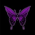 Purple butterfly art Illustration hand drawn style premium vector for tattoo, sticker, logo Royalty Free Stock Photo