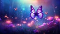 Purple butterfly gracefully dances amidst sea of wild white violet flowers in stunning nature scene