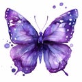 Purple butterfly with watercolor splashes isolated on a white background Royalty Free Stock Photo