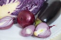 Purple cabbage eggplant onion