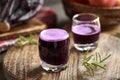 Purple cabbage juice in two glass cups Royalty Free Stock Photo