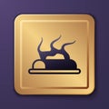 Purple Campfire icon isolated on purple background. Burning bonfire with wood. Gold square button. Vector Royalty Free Stock Photo