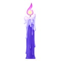 Purple candle. Magic fire. Dripping wax. Illustration