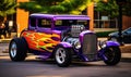 Purple Car With Flames Painted on It Royalty Free Stock Photo