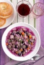 Purple carrot soup with meatballs Royalty Free Stock Photo