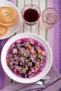 Purple carrot soup with meatballs Royalty Free Stock Photo