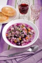 Purple carrot soup with meatballs Royalty Free Stock Photo