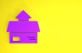 Purple Carton cardboard box icon isolated on yellow background. Box, package, parcel sign. Delivery and packaging