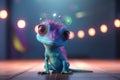 Purple Cartoon Chameleon Lady in the Glow of Night Lights