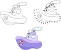 Purple cartoon steamer. Vector illustration. Coloring and dot to