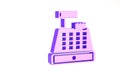 Purple Cash register machine with a check icon isolated on white background. Cashier sign. Cashbox symbol. Minimalism