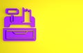 Purple Cash register machine with a check icon isolated on yellow background. Cashier sign. Cashbox symbol. Minimalism Royalty Free Stock Photo