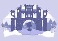 Fairy tale Castle silhouette with princess