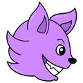 Purple cat head fierce face, doodle icon drawing