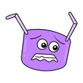 Purple caterpillar head is sad face scared, doodle icon drawing