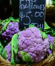 Purple cauliflowers for sale Royalty Free Stock Photo