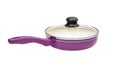 Purple ceramic frying pan covered by lid on white background Royalty Free Stock Photo