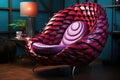 A purple chair sitting on top of a wooden floor, dragonfruit chair Royalty Free Stock Photo