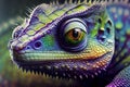 Purple chameleon close-up with big eye. Chameleon\'s head, digital illustration. Beautiful colorful skin in detail. Reptile