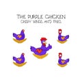The purple chicken crispy wings and ftries illustration vector