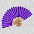 Purple Chinese fan with a pattern on a transparent background. Isolated vector illustration. EPS 10 Royalty Free Stock Photo