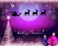 Purple christmas background with santa claus on reindeer Royalty Free Stock Photo