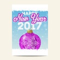 Purple christmas ball with silver snowflake happy 2017 new year Royalty Free Stock Photo