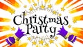 Purple christmas cracker pulled apart with christmas party text manga rays and gold stars Royalty Free Stock Photo