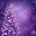 Purple christmas tree with baubles on purple background, created using generative ai technology Royalty Free Stock Photo