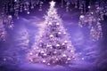 Purple christmas tree and baubles on purple background, created using generative ai technology Royalty Free Stock Photo