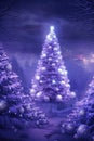 Purple christmas tree and baubles on purple background, created using generative ai technology Royalty Free Stock Photo