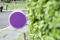 Purple circle signs and wooden arches in the garden