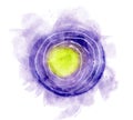 purple circle with white lined circles in watercolor