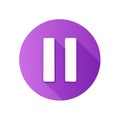 Purple circle with white pause button and long shadow Royalty Free Stock Photo