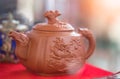 Purple clay teapot. Traditional Chinese clay teapot