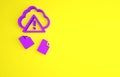 Purple Cloud hacking icon isolated on yellow background. Cloud leak. Minimalism concept. 3d illustration 3D render Royalty Free Stock Photo