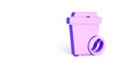 Purple Coffee cup to go icon isolated on white background. Minimalism concept. 3d illustration 3D render Royalty Free Stock Photo