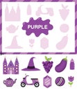 Purple color. Cut the elements and match them with the right shadows. Learning color purple Royalty Free Stock Photo