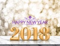 Purple color Happy new year 2018 gold glossy 3d rendering on