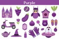 Purple color objects set. Learning colors for kids. Cute elements collection Royalty Free Stock Photo