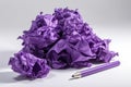 Purple Colored Crumpled Note Paper With Pen. Generative AI