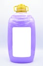 Purple colored plastic detergent bottle. Liquid soap. Cosmetic, container.